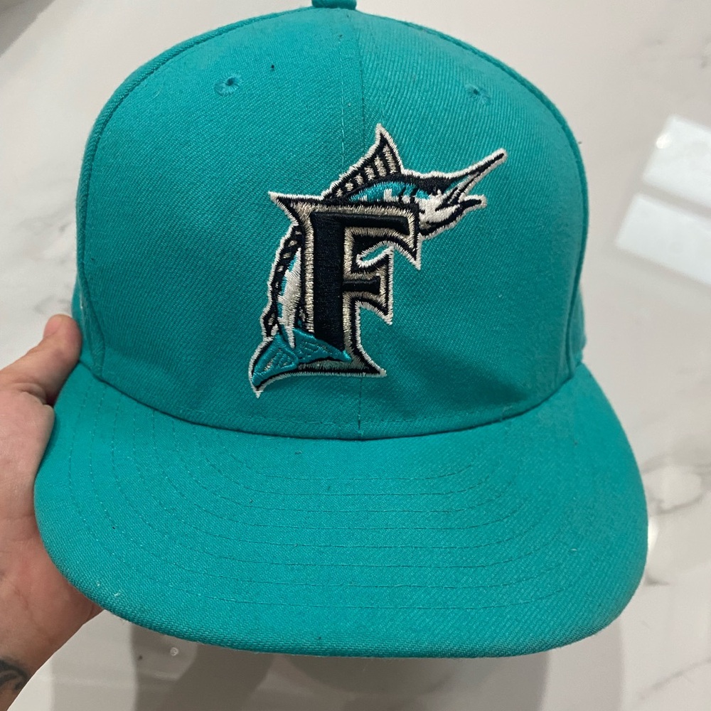 Rare Vintage Marlins Vintage New Era Teal Men's Hat with Embroidered Marlin Logo